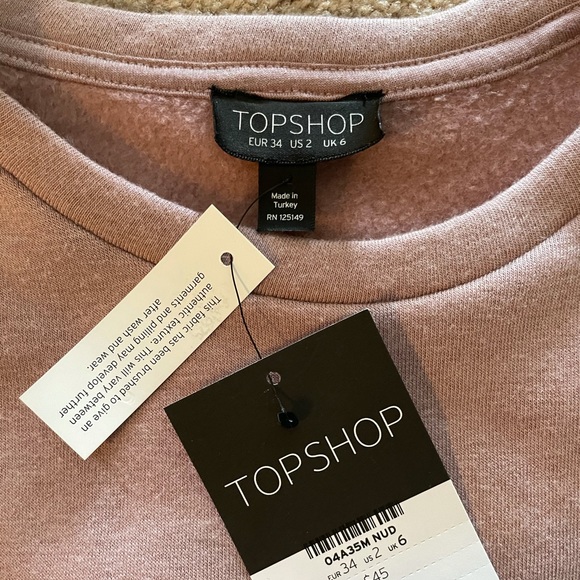 Topshop Promise Cropped Sweatshirt Mauve US2 - Picture 6 of 7